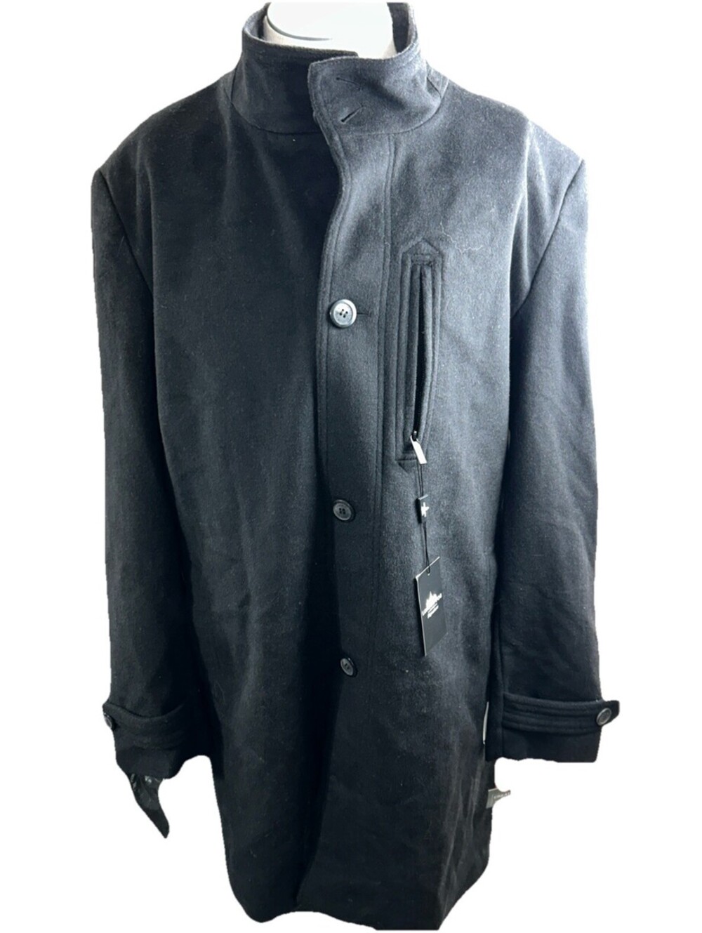 London Fog Mens Clark Coat 44L Black Wool Blend Overcoat Msrp 350.00 L10769